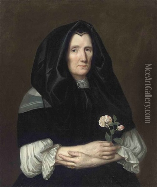 Portrait Of A Lady In A Black Mantle, With Roses In Her Right Hand Oil Painting - Philippe de Champaigne