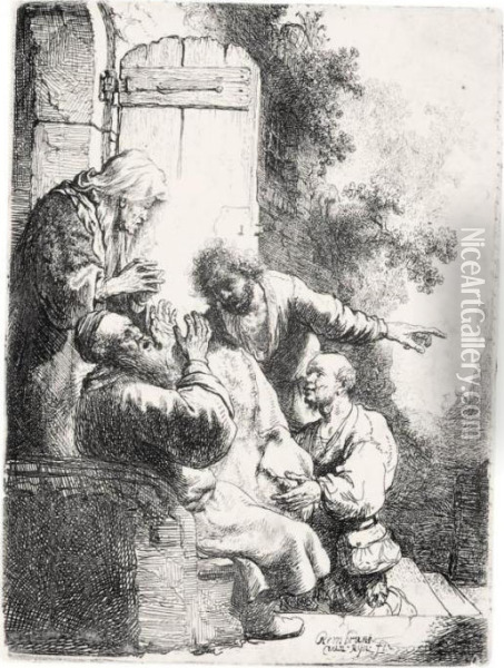 Joseph's Coat Brought To Jacob (b., Holl. 38; H.104; Bb.31-1) Oil Painting - Rembrandt Van Rijn