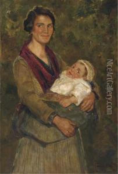 Moeder En Kind: A Mother With Her Child Oil Painting - Simon Maris