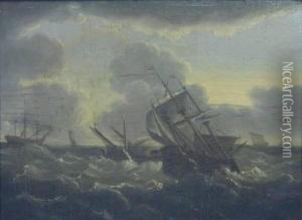Ships In A Storm Oil Painting - Cornelis van de Velde