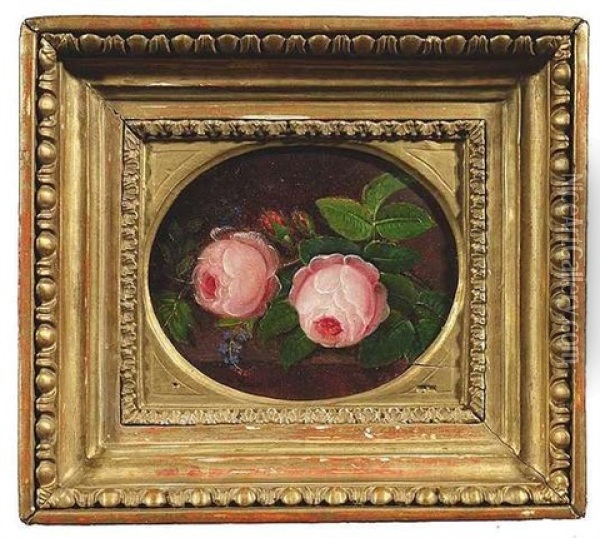 Blumenstilleben Mit Rosa Rosen Oil Painting - Josef Lauer