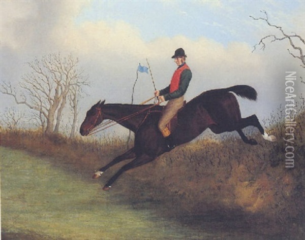 Study Of A Steeplechaser Taking A Fence Oil Painting - John Paul