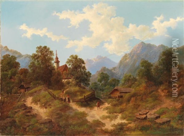 Scene In The Mountains Oil Painting - Franz Barbarini