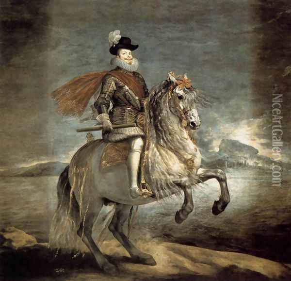 Philip III on Horseback 1634-35 Oil Painting - Diego Rodriguez de Silva y Velazquez