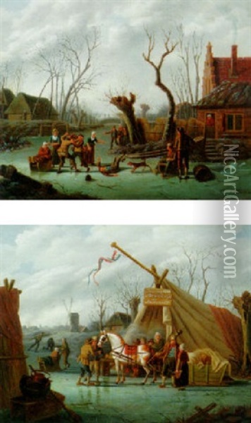 Boors Fighting On The Ice Oil Painting - Christopher (Christoffel) Wust