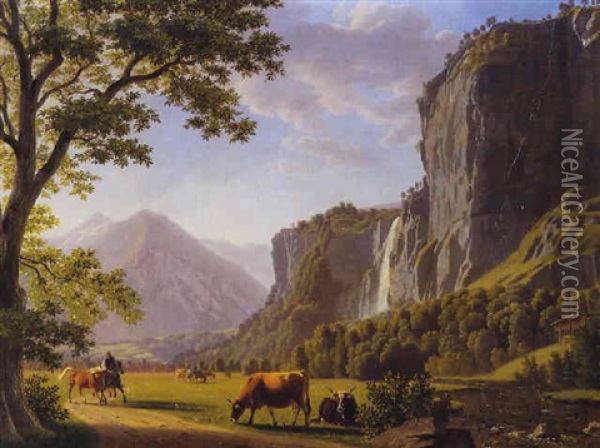 Der Reichenbach Bei Meiringen Oil Painting - Johann Jakob Biedermann