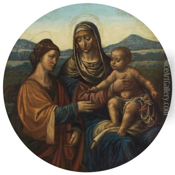 Madonna And Child With Saint Catherine Oil Painting - Leonardo Da Vinci