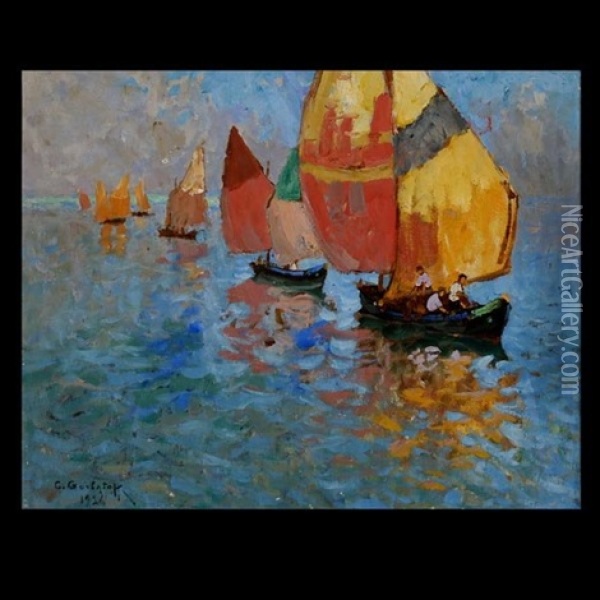 Boats Off Capri Oil Painting - Konstantin Ivanovich Gorbatov