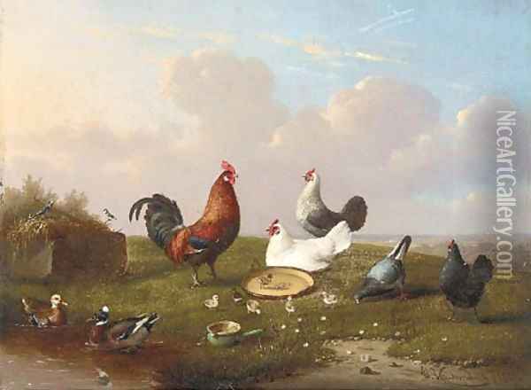 Poultry in a landscape at springtime Oil Painting - Francois Vandeverdonck