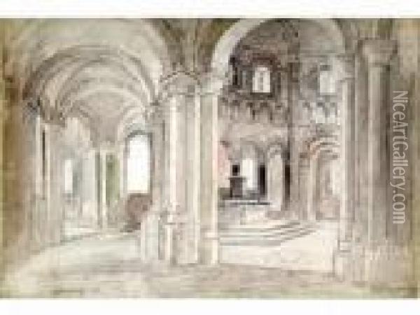 Vue Interieure De L'abbaye De St Benoit. Oil Painting - Diogene Ulysse N. Maillart