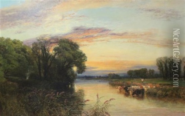 Sunset Over The Thames Oil Painting - George Vicat Cole