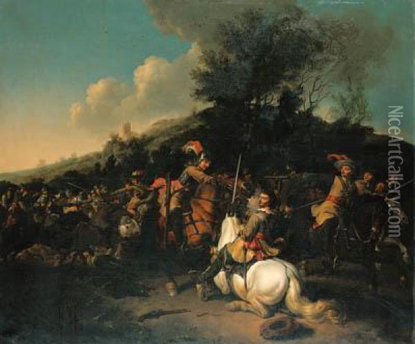 A Cavalry Skirmish Oil Painting - Abraham Van Calraet
