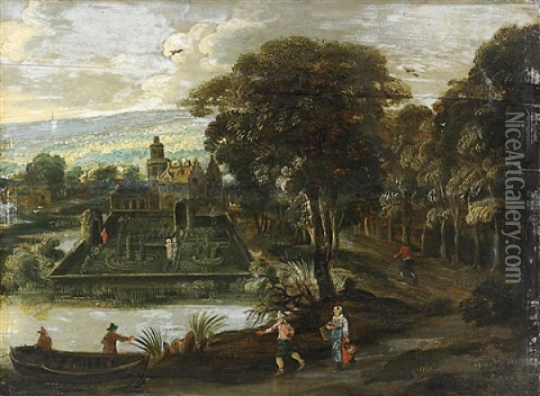 Waldlandschaft Mit Schloss Und Figurenstaffage Oil Painting - Joos de Momper the Younger