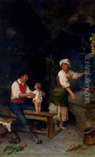 Family Time in the Kitchen Oil Painting - Francesco Bergamini