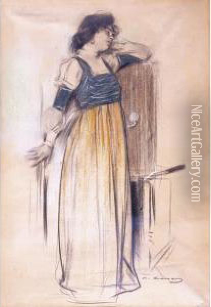 Retrato De Una Joven (portrait Of A Lady) Oil Painting - Ramon Casas Y Carbo