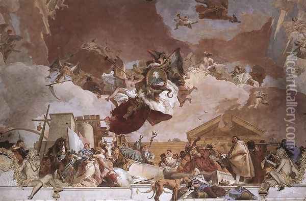 Apollo and the Continents (Europe, overall view) 1752-53 Oil Painting - Giovanni Battista Tiepolo