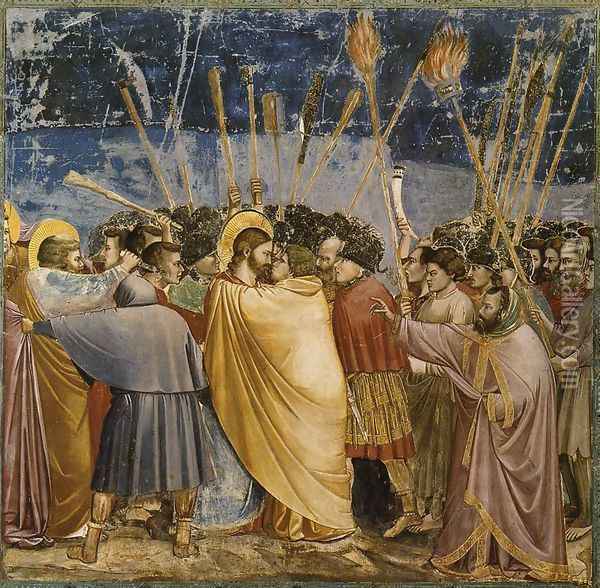 No. 31 Scenes from the Life of Christ- 15. The Arrest of Christ (Kiss of Judas) 1304-06 Oil Painting - Giotto Di Bondone