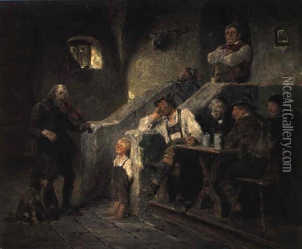Der Alte Geiger Im Wirtshaus Oil Painting - Hugo Wilhelm Kauffmann