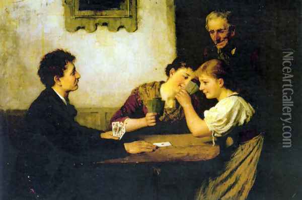 The Card Game Oil Painting - Hugo Oehmichen