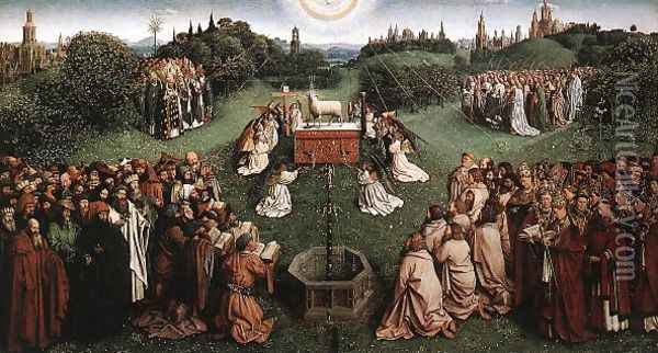 The Ghent Altarpiece- Adoration of the Lamb 1425-29 Oil Painting - Jan Van Eyck