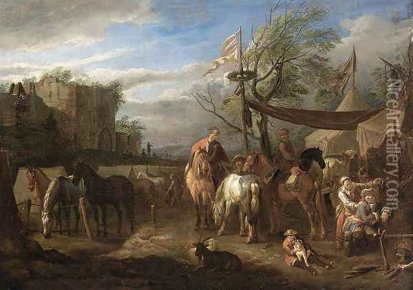 Riders Resting at a Military Encampment Oil Painting - Pieter van Bloemen