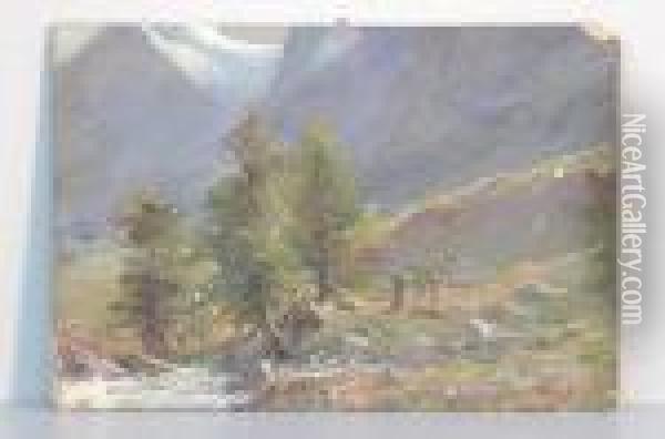 Paesaggio Alpino Con Figure Oil Painting - Leonardo Roda