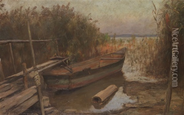 Fischerboot Im Schilf Oil Painting - Karl Raupp