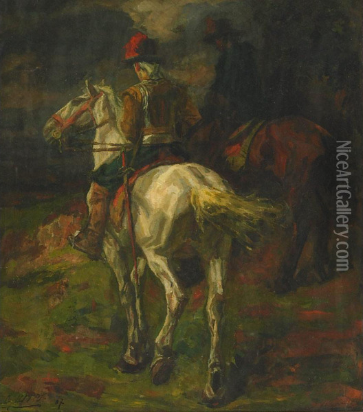 Horseman At Dusk Oil Painting - Johannes Hendrikus Jurres
