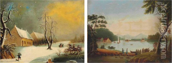 Winter Scene And River Scene Oil Painting - Eliza Mary Eyre