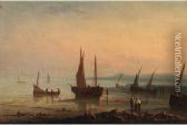 Fishermen By The Shore At Sunset Oil Painting - Herminie Gudin