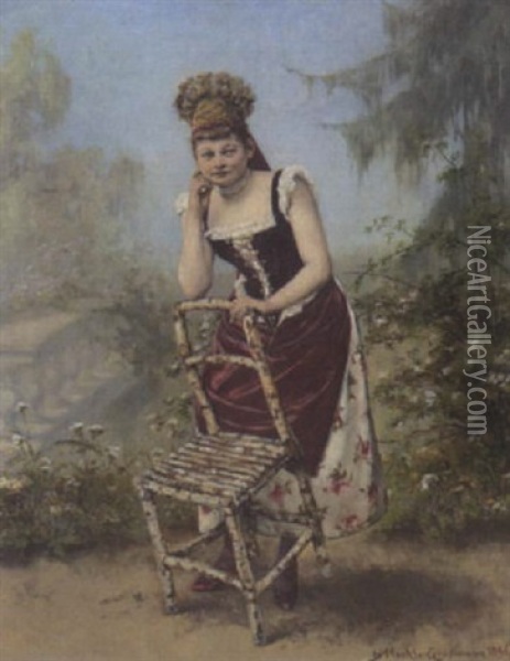 Junge Burgenlanderin In Sommerlicher Tracht Oil Painting - Hedwig Mechle-Grossmann