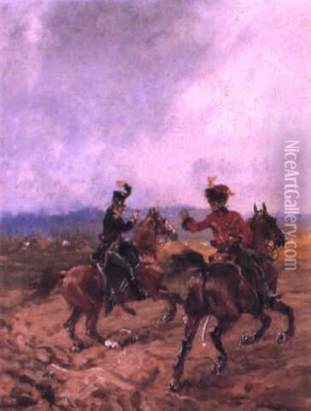 Deux Cavaliers Oil Painting - John Lewis Brown