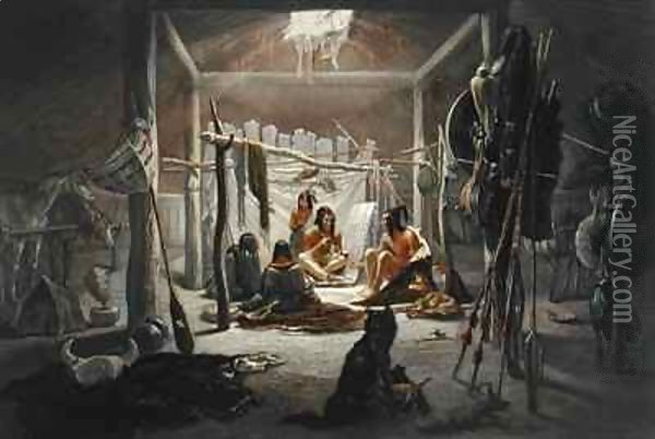The Interior of the Hut of a Mandan Chief Oil Painting - Karl Bodmer