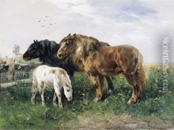 Paarden In De Polders Oil Painting - Henry Schouten