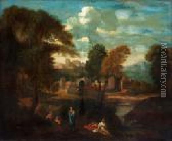 Pastoral Landscape With Figure Oil Painting - Gaspard Dughet Poussin