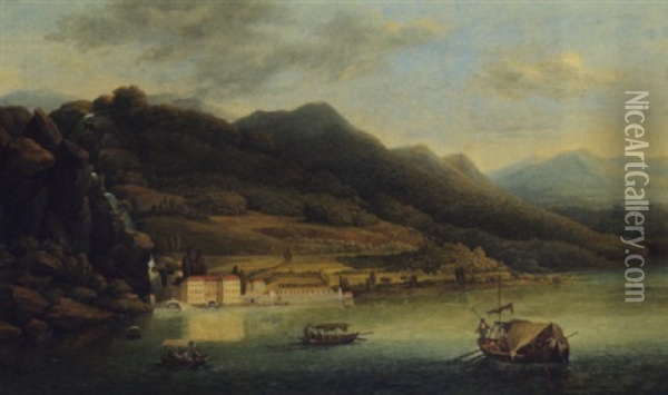 Lake Como, A View Of La Plianiane From The Sea Oil Painting - Jacob Philipp Hackert