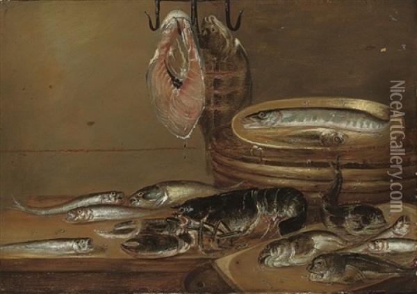 Still Life With Fish And A Lobster On A Table Oil Painting - Alexander Adriaenssen the Elder