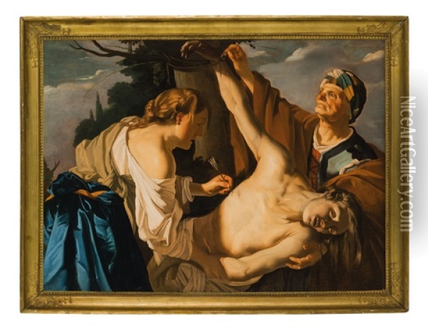 Sant'irene Cura San Sebastiano Oil Painting - Dirck Van Baburen