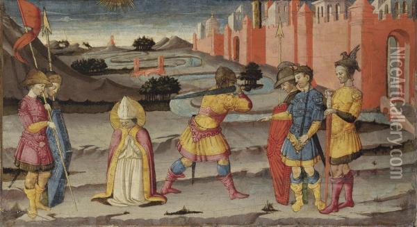 The Martyrdom Of Saint Januarius: Panel From A Predella Oil Painting - Bicci Di Neri