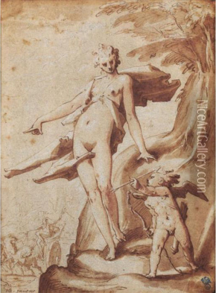 Venus Ordonnant A L'amour De Percer De Ses Fleches Le Coeur De Pluton Oil Painting - Hendrick Goltzius