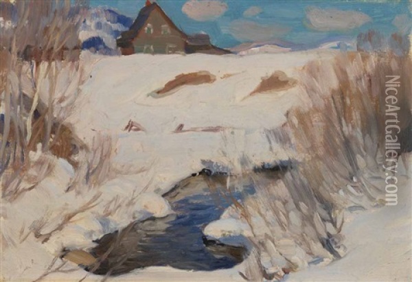 Winter In The Hills Of Baie-st-paul Oil Painting - Clarence Alphonse Gagnon