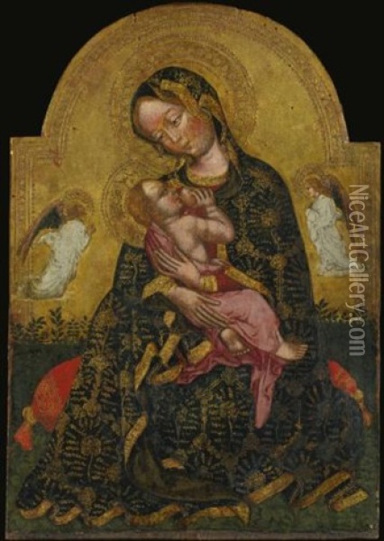 The Madonna Of Humility Flanked By Two Angels Oil Painting - Zanino di Pietro