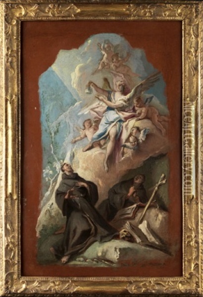 Der Heilige Franziskus In Vision Eines Engels, Der Ihm Eine Ampulle Oil Painting - Carlo Innocenzo Carlone