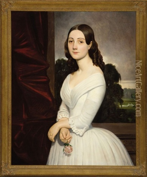 Portrait Of A Young Lady, Possibly Mrs. Alfred Lemore, Nee Marie Xavier Athenais Chretien Oil Painting - Alfred W. Boisseau