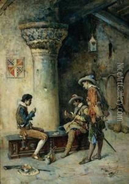 The Card Game 1883 Oil Painting - Publio Tommasi