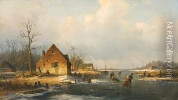 Skating On A Pond Oil Painting - Louis Smets