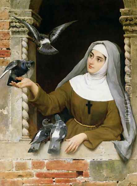Feeding the Pigeons, 1877 Oil Painting - Eugene de Blaas