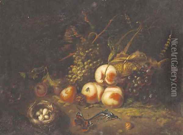 A forest floor still life with peaches Oil Painting - Tommaso Salini (Mao)