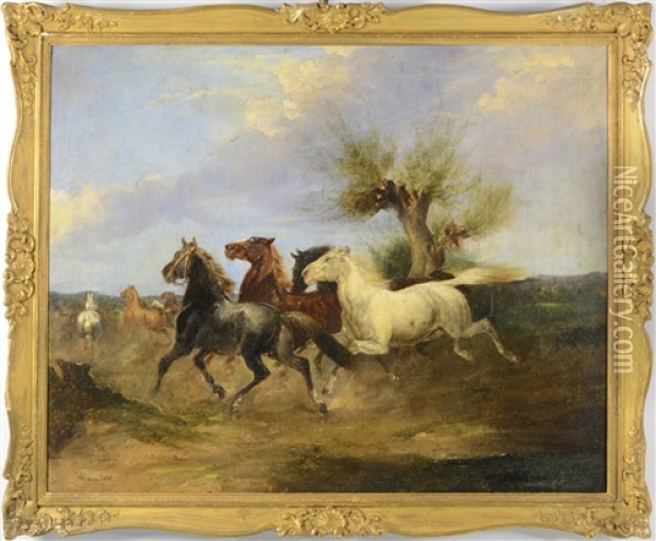 Horses Oil Painting - Albrecht Adam