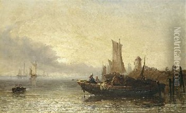Hollandisches Segelboot Im Hafen Oil Painting - Arthur Joseph Meadows